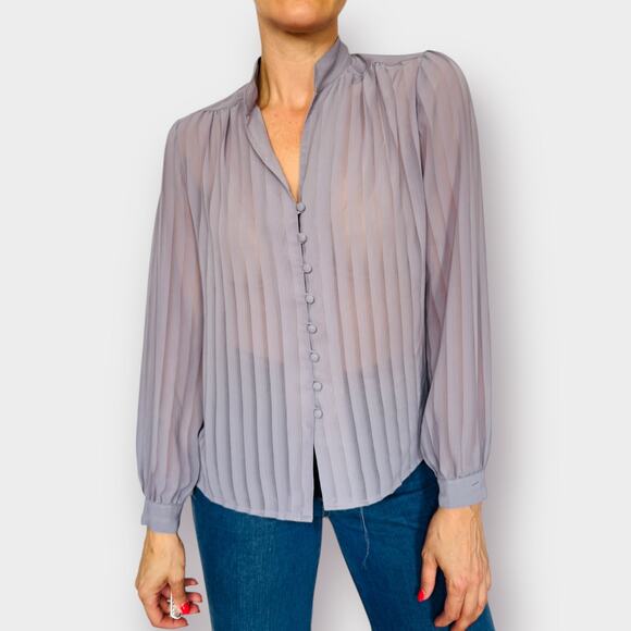 Vintage 80s‎ Gray Stripe Blouse - Picture 3 of 7